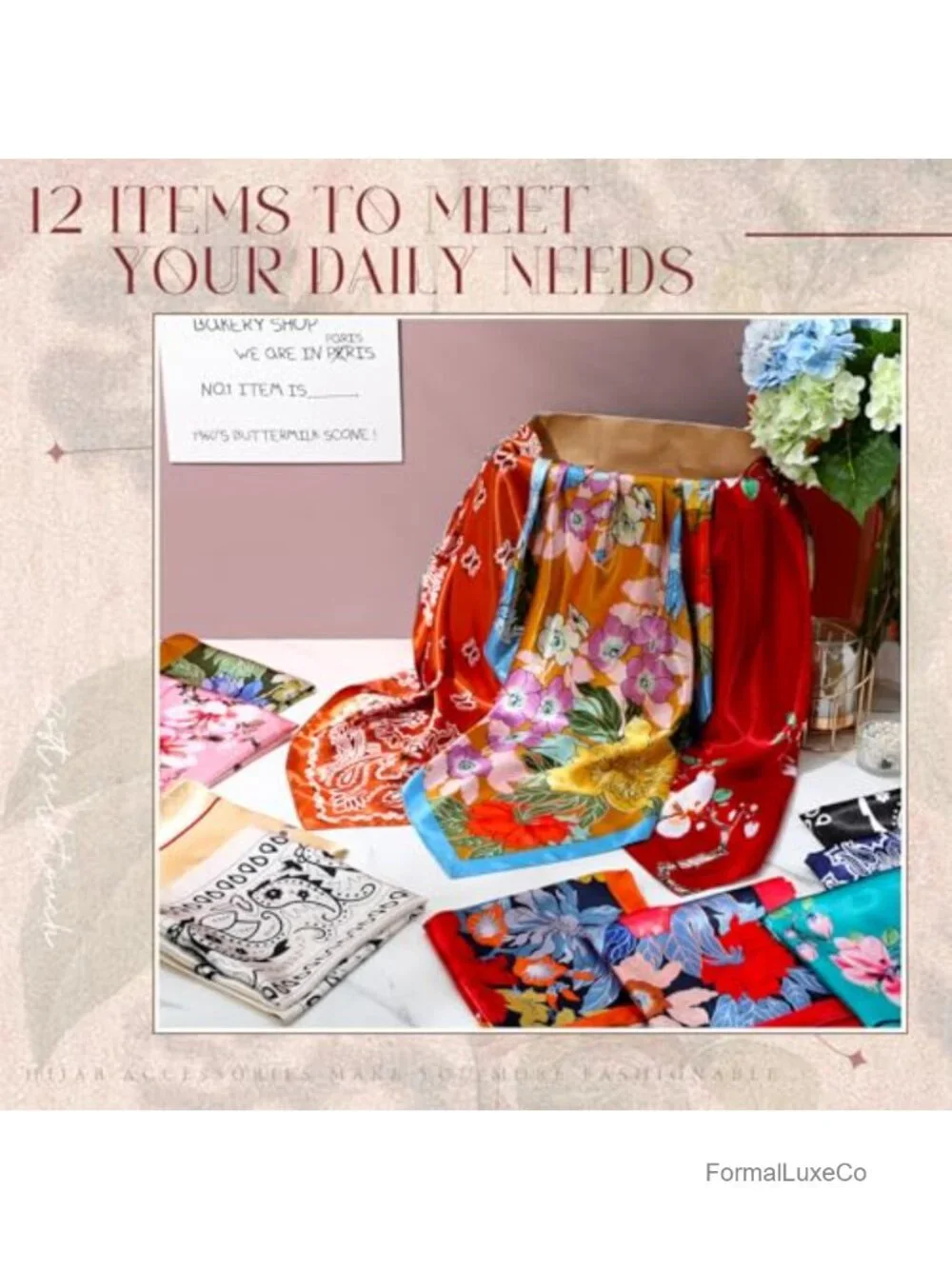 12 Pcs 35 Inch Satin Square Silk Like Head Scarf Set for Women